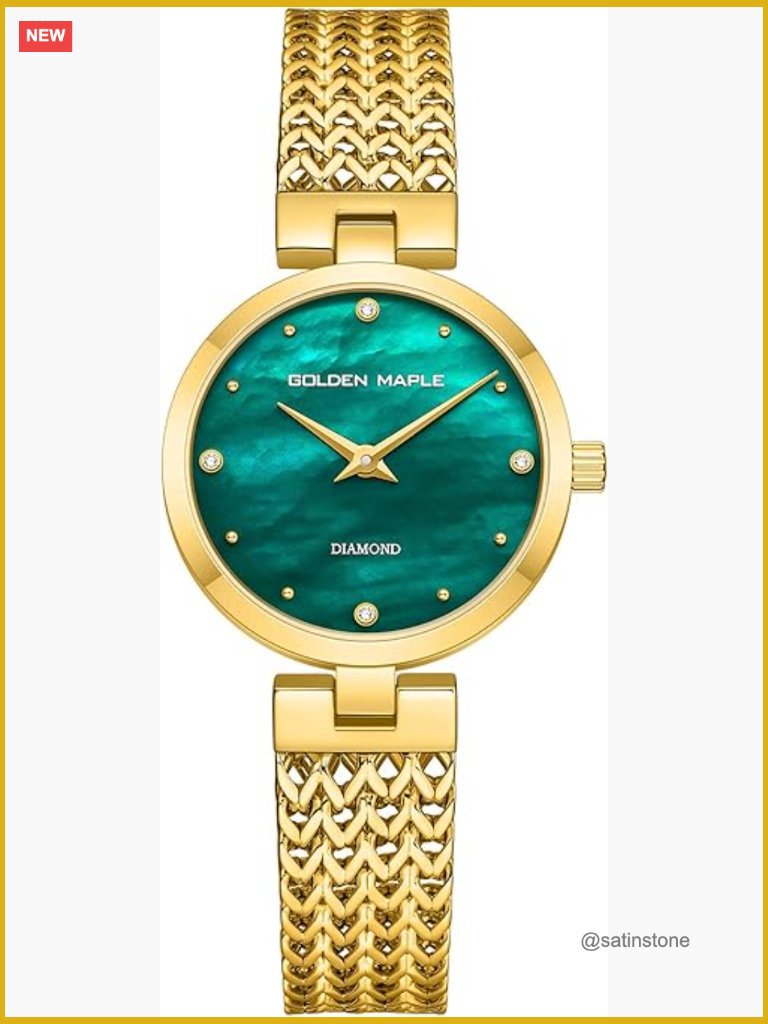 Womens Gold Plated Stainless Steel Watch With Mother Of Pearl Dial And Diamond